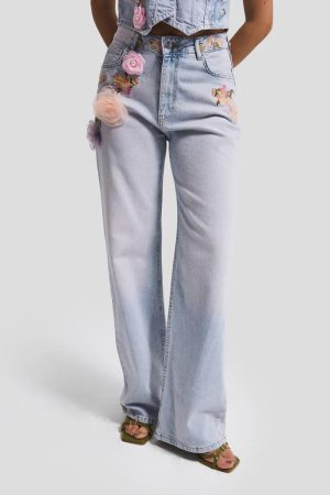 Women’s Light Wash 3D Floral Jeans