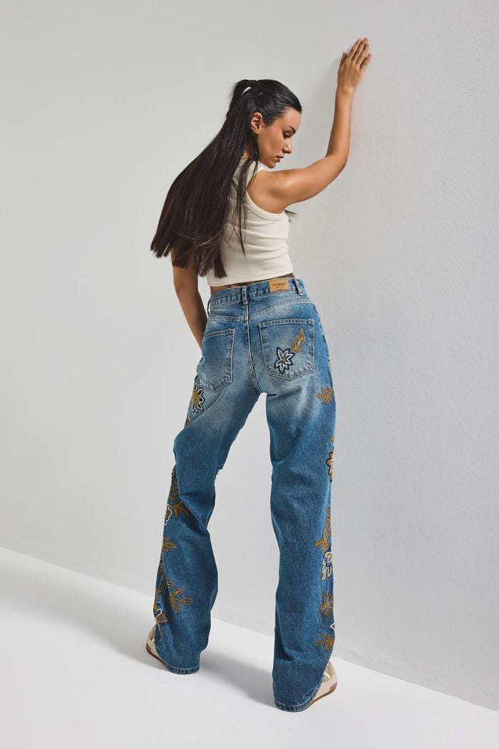 Women’s Distressed Floral Embroidered Jeans - Image 4