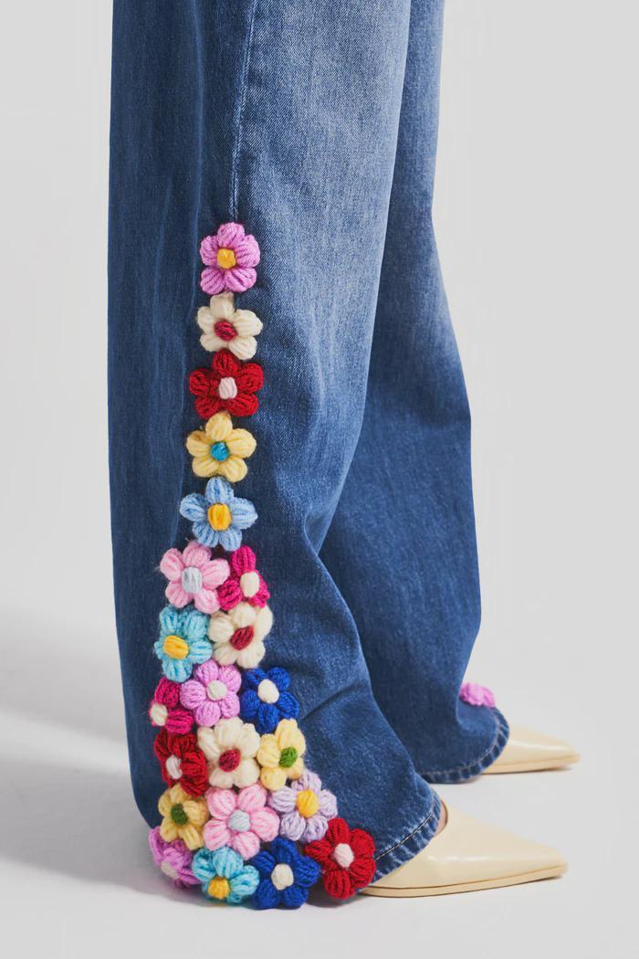 Women’s Dark Wash 3D Floral Appliqué Jeans - Image 2