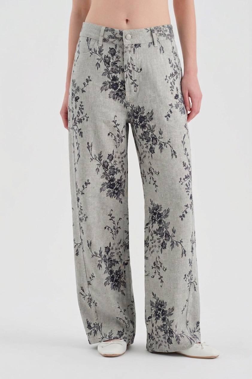 Women’s Grey Floral Wide Leg Pants