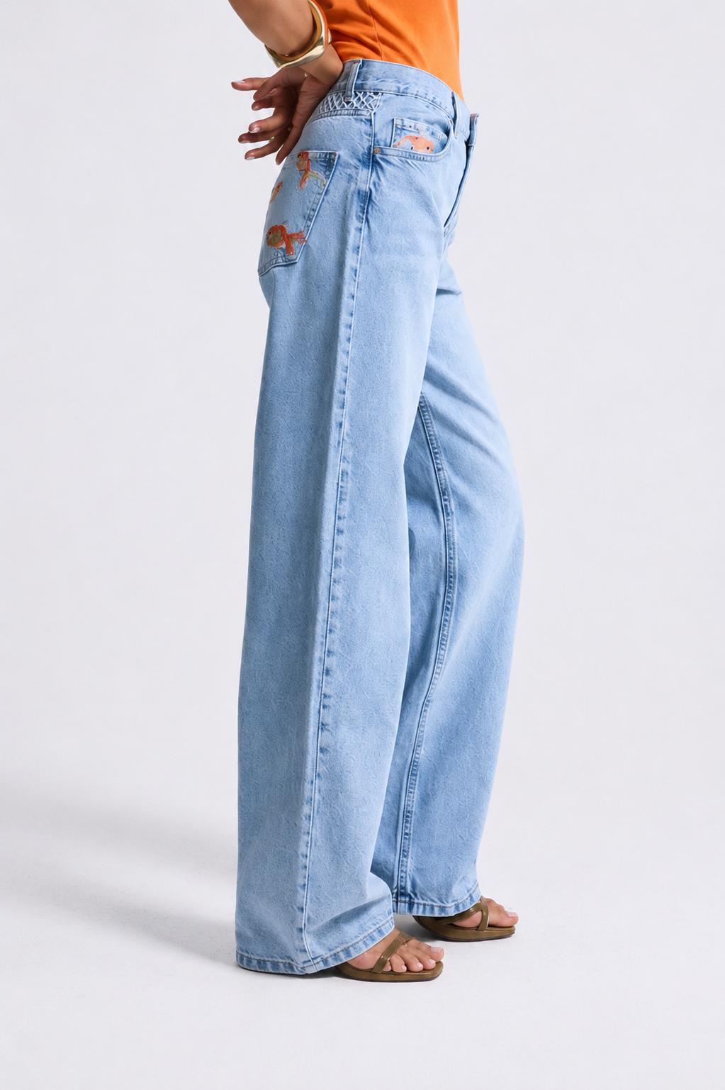 Women’s Light Wash Fish Embroidered Jeans - Image 4