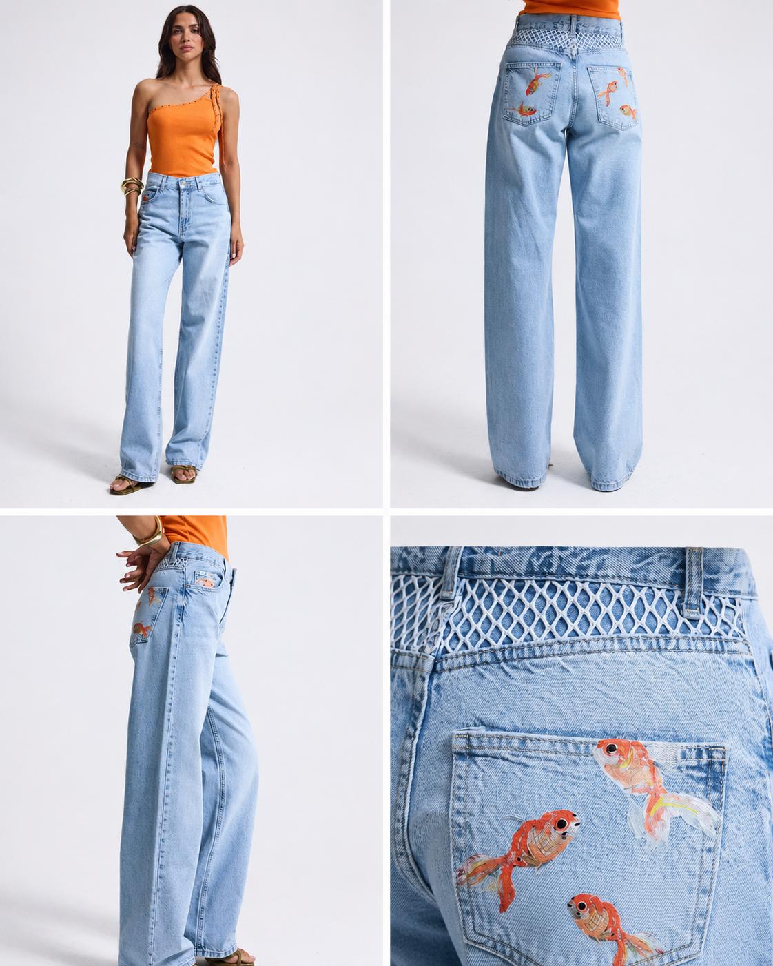 Women’s Light Wash Fish Embroidered Jeans - Image 2