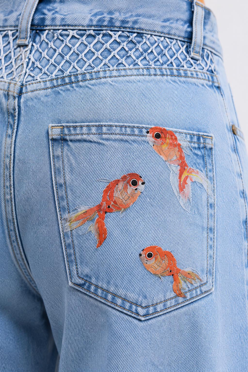 Women’s Light Wash Fish Embroidered Jeans - Image 3