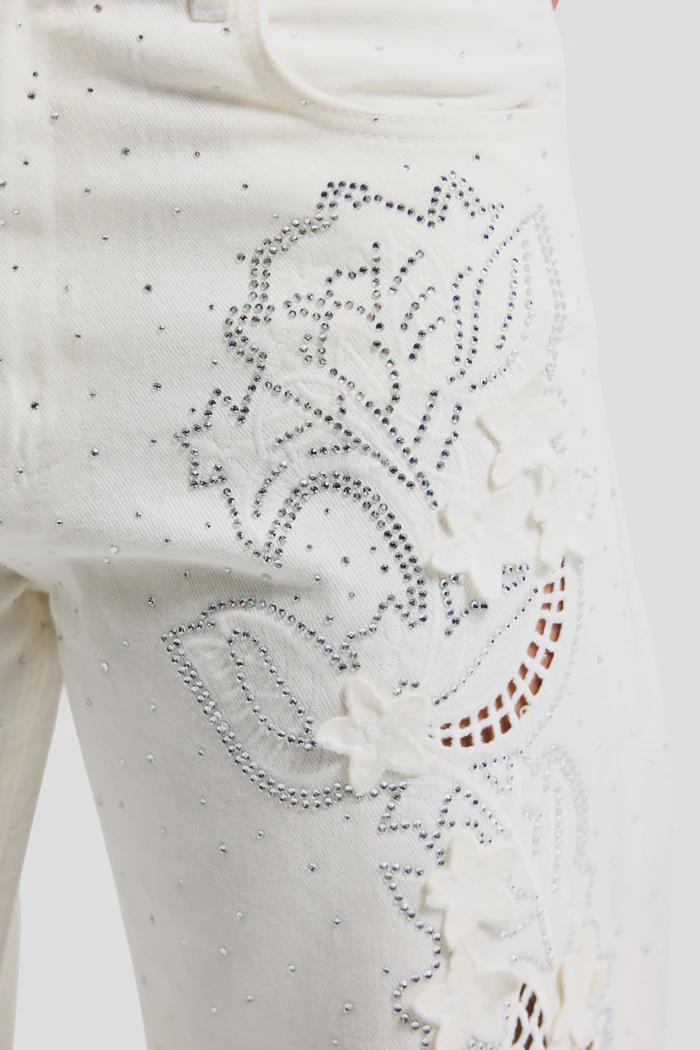 Women’s White Floral Cutwork Jeans - Image 3