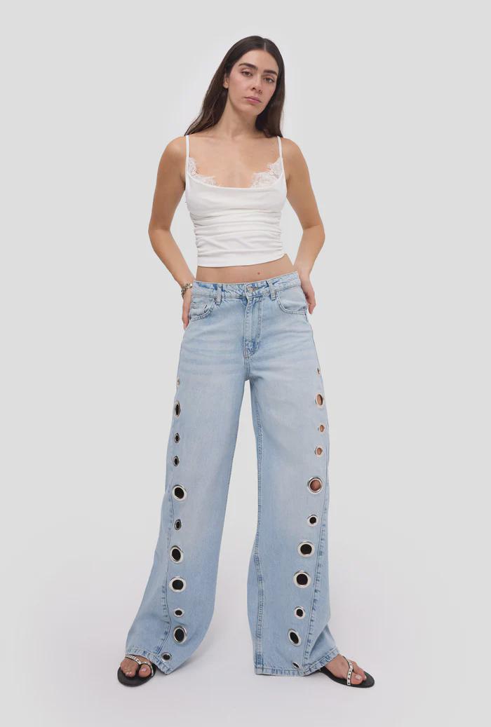 Women’s Light Wash Grommet Jeans - Image 2