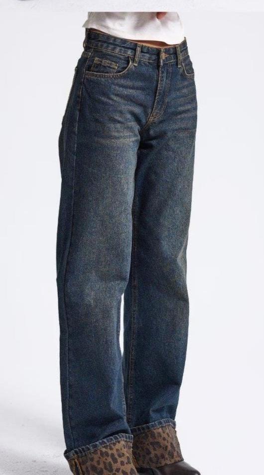 Women’s Dark Wash Leopard Cuff Jeans
