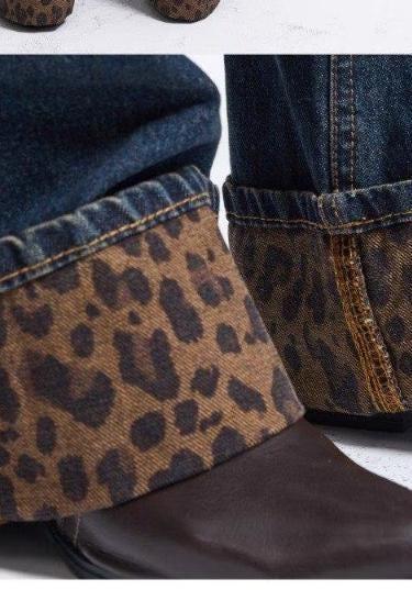 Women’s Dark Wash Leopard Cuff Jeans - Image 3