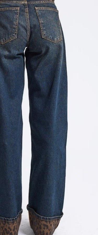 Women’s Dark Wash Leopard Cuff Jeans - Image 4