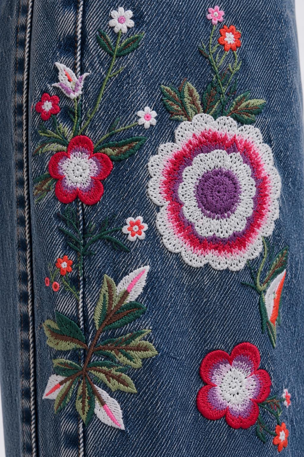 Women’s Dark Wash Floral Embroidered Jeans - Image 3